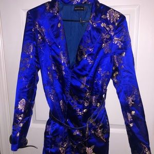 Pretty Little Thing - Satin Blue Dress with Floral Detail